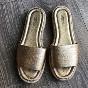 Michael Kors leather gold espadrille slides 7